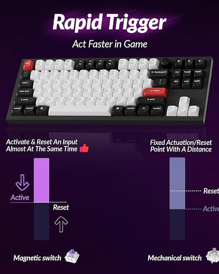 Keychron Q3 HE Wireless Custom Mechanical Keyboard, 2.4 GHz/Bluetooth/Wired QMK Rapid Trigger 80% TKL Hot-Swappable Programmable RGB Gateron Double-Rail Magnetic Switches for Mac Windows, Carbon Black