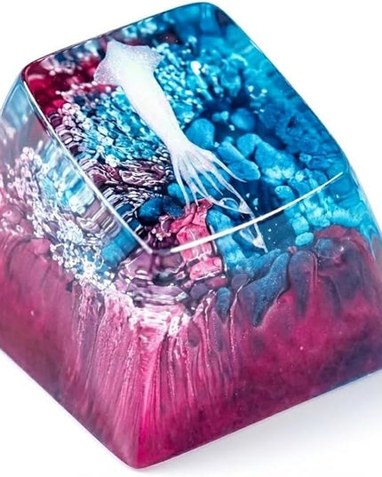 Squid Artisan Keycap Blue Purple Coral Reef R1 SA Profile Custom Sea Creatures Keycaps 1U ESC Handmade Gaming Ocean Resin Key Cap Cherry MX Switch Compatible Mechanical Keyboard Squid Lover Gift