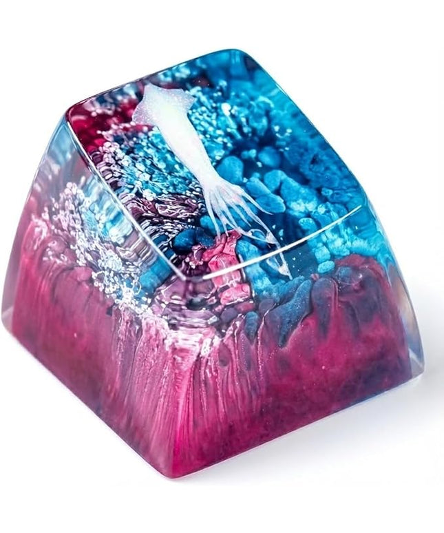 Squid Artisan Keycap Blue Purple Coral Reef R1 SA Profile Custom Sea Creatures Keycaps 1U ESC Handmade Gaming Ocean Resin Key Cap Cherry MX Switch Compatible Mechanical Keyboard Squid Lover Gift
