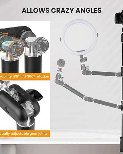 TARION Overhead Camera Desk Mount - 360° Flexible Articulating Arm with 3/8'' Screw and 1/4'' Screw Ballhead for DSLR SLR Mirrorless Cameras Projector Ring Light TKA01-M