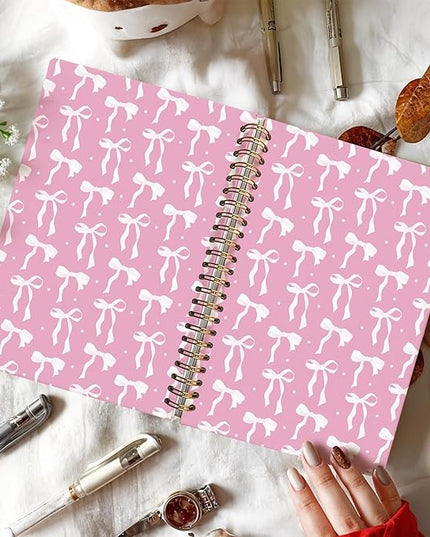 LIANGW Coquette Pink Bow Notebook Journal for Teen Girls & Women, Preppy Cute Journal Gifts for Women, Girly Gifts, Pink Bow Office Supplies, Hardcover Spiral Notebook, 5.5x8.3 Inch