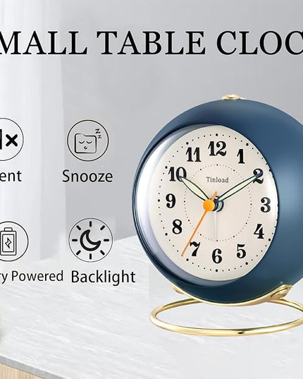 Tinload Analog Alarm Clock, Retro Simple Design Small Desk Clock with Manual Light, Battery Operated, Snooze, for Kids,Bedroom,Travel,Kitchen,Bedside Desktop(Blue)