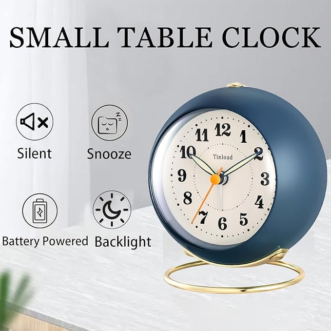 Tinload Analog Alarm Clock, Retro Simple Design Small Desk Clock with Manual Light, Battery Operated, Snooze, for Kids,Bedroom,Travel,Kitchen,Bedside Desktop(Blue)