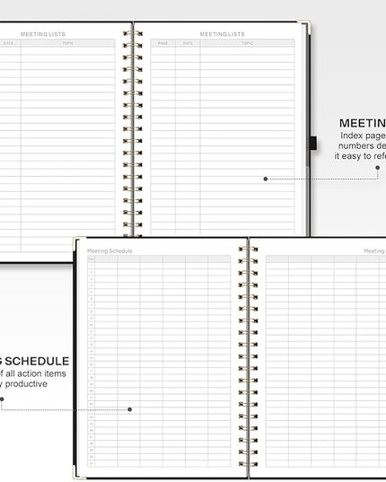 EMSHOI Meeting Notebook for Work - B5 Half Meeting Half Note Planner, 100 Pages, 100GSM Thick Paper, Hardcover, Project Organizer for Women Men Office, Business, Note Taking, 8"x10.2" - Black