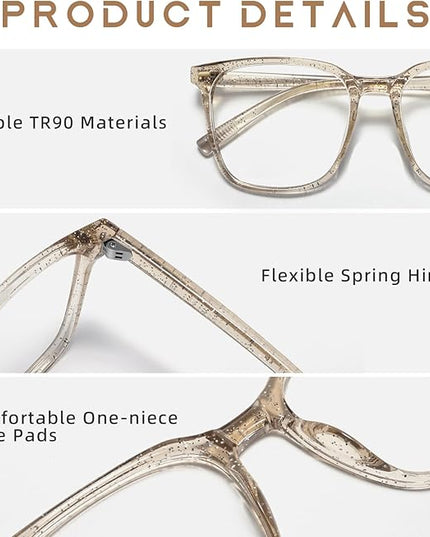 MACJERO Oversized Square Blue Light Blocking Glasses for Women Men, Anti-Fatigue Computer Monitor Gaming Glasses Reduce Eye Strain(Pearl Champagne)