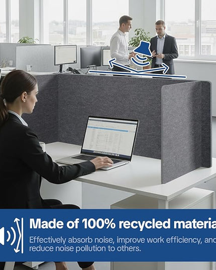 Desk Divider Privacy Screen 3 Panel Sound Absorbing - 47.2”x 23.6”x 19.7” Freestanding Acoustic Partitions for Office, Noise Reducing Panels for School, Home, Library,Dark Grey