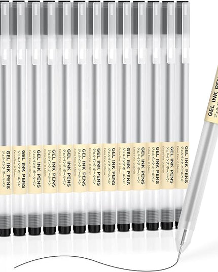 Shuttle Art Gel Ink Ball Point Pens, 15 Pack Black Japanese Style Pens, 0.38mm Extra-Fine Ballpoint Pens for Home, School and Office