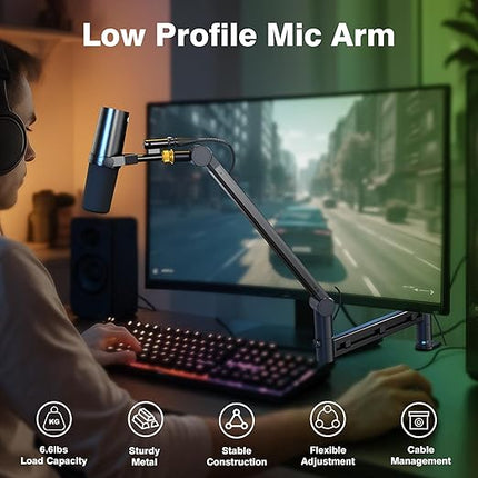 Low Profile Mic Boom Arm with Gold Series Star Quad XLR Cables 10ft