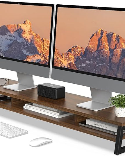 Fenge Dual Monitor Stand for Desk, 42.5in Large Monitor Riser for 2 Monitors, 2 Tier Computer Office Desk Top Shelf, Desktop Storage Stand for Laptop, PC, Computer, Printer