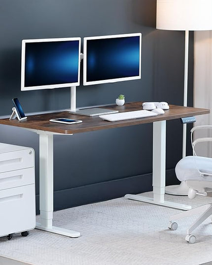 VIVO Electric 60 x 24 in Dual Motor Sit Stand Desk, Memory Height Adjustment, 2B Series, Rustic Vintage Brown Top White Frame, DESK-KIT-2W6N