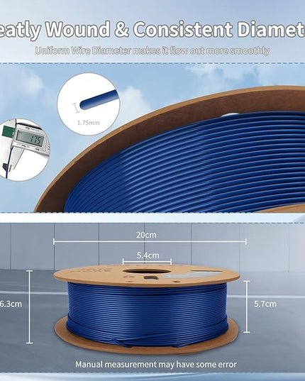 3D Printing Filament high-Speed PLA Filament 1.75mm 300mm/s 1kg Cardboard Spool Dimensional Accuracy +/- 0.03 mm Fit Most 3D FDM Printer-Blue