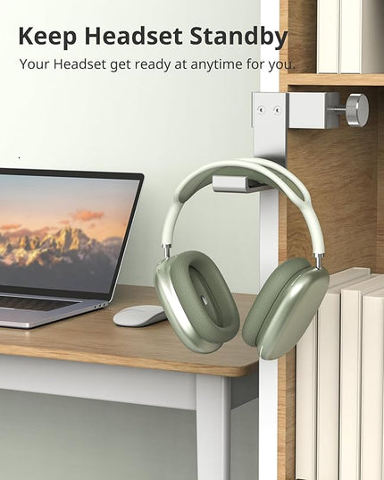 Headphone Stand for Desk – Aluminum Under Desk Headset Stand with Foldable Hook, Headphone Holder Clamp Mount for Gaming Accessories, Space-Saving Headset Hanger