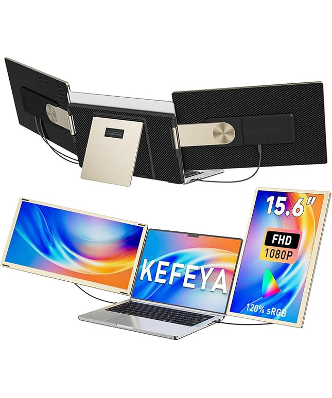 KEFEYA Laptop Screen Extender 15.6", FHD 1080P Portable Triple Monitor for Laptops 13-17.3", 120% sRGB 235° Rotation Detachable Laptop Monitor Extender for Windows/Mac/Dex/Chrome/Surface, Plug n Play