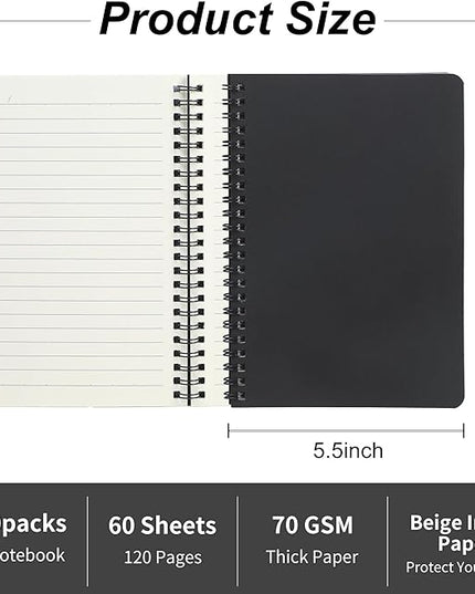 miikoul 100 Packs A5 Spiral Notebooks, Black Ruled Notebooks Bulk, 8.3"×5.5", 60 Sheets/120 Pages, Hardcover Lined Journal Notepad Travel Notebooks for Office and Back to School Supplies