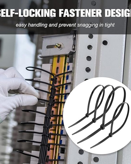 Zip Ties Assorted Sizes(4”+6”+8”+12”), 2000 Pack,Black Cable Ties,Multi-Purpose Self-Locking Nylon Cable Cord Management,Plastic Wire Ties for indoor and outdoor use.