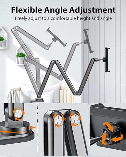 KU XIU Aluminum Alloy Tablet Stand for Desk, Adjustable Foldable Arm Holder Mount Compatible with iPad 10/9th, iPad 13/12.9/11'' Pro Air Mini, Portable Monitor 7-15.6'', Samsung Galaxy Tab S9/FE/A9/S6