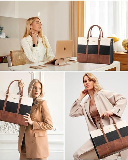 LOVEVOOK Laptop Bag for Women, 15.6 Inch Laptop Tote Bag, Vintage Leather Work Bags for Women, Waterproof Computer bag with Clutch Purse, Large Capacity Briefcase, Business Office Bag