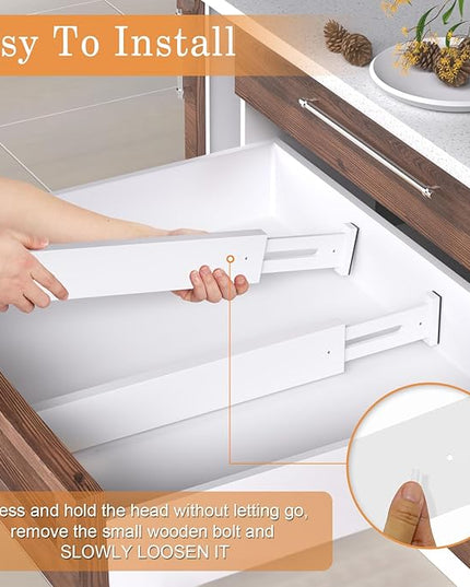 Bamboo Drawer Dividers,17-22" Adjustable Kitchen Drawer Organizer for Clothes,4 Pack Expandable Drawer Organization Separators for Bedroom,Bathroom,Dresser and Office,White
