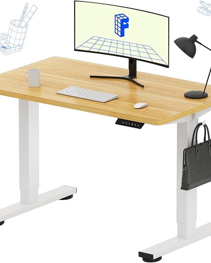 FLEXISPOT EN1 One-Piece Standing Desk, 40"x24" Seamless Desktop Electric Height Adjustable for Home Office, Study Rooms & Multi-Device Workstations, Maple(White Frame)
