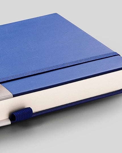 EMSHOI A5 Dotted Journal - 256 Pages with 120gsm Thick Dot Grid Paper, Hardcover Leather Dotted Notebook, 16 Perforated Pages, Pen Loop & Inner Pocket, for Bullet Journaling, 5.75” x 8.38”, Blue