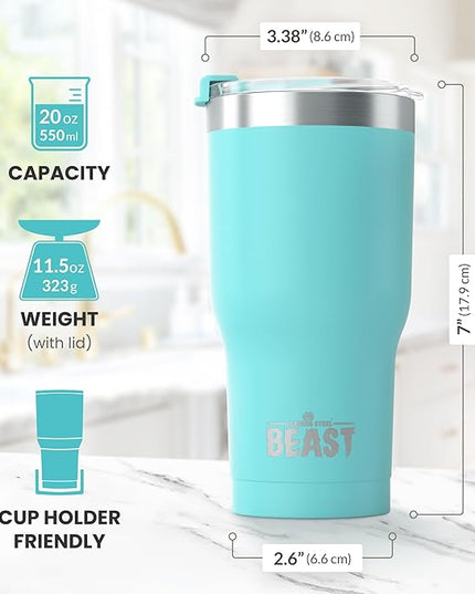 Beast 20 oz Tumbler Stainless Steel Vacuum Insulated Coffee Ice Cup Double Wall Travel Flask (Aquamarine Blue)