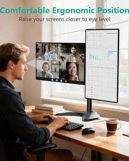 WALI Dual Monitor Stand, Freestanding Full Motion Monitor Desk Mount Fits 2 Screens up to 27 inches, Dual Monitors Arm Fits up to 22lbs, VESA 75x75 100x100 (MF002LM), Black