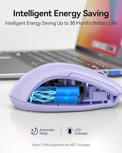 TECKNET Wireless Mouse (2.4G & BT5.0/3.0) Silent 4800 DPI Computer USB A & Bluetooth Mouse 6 Buttons, Wide Compatibility - Lavender