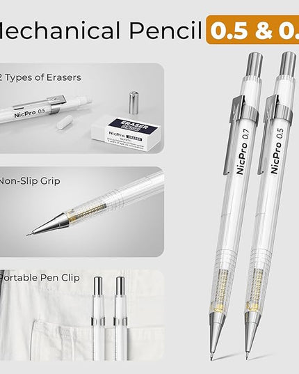 Nicpro 22 PCS Compass Geometry Tools with Case, Drafting Tools Geometry Set with Swing Arm Protractor, Rulers, Metal Compass, Square Set, Mechanical Pencil, Back to School Supplies for Students