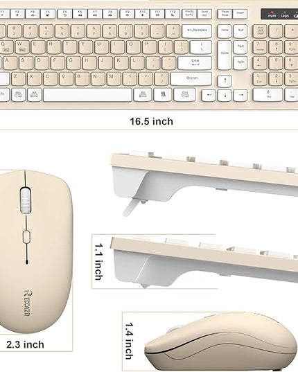 Wireless Keyboard and Mouse Combo, Full-Sized Wireless Keyboard and Adjustable DPI Mouse, 2.4GHz USB Receiver, Keyboard and Mouse for PC, Windows, Desktop, Laptop (Latte Color)
