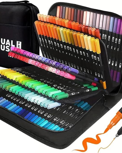 Dual Brush Markers Pens, 168 Colors Dual Tip(Fineliner & Brush) Art Markers, Artist Coloring Marker Set for Adult Coloring Books No Bleeding