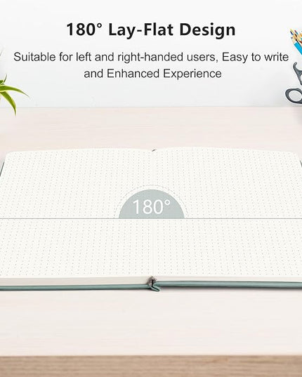 RETTACY Bullet Dotted Journal Notebook, 192 Pages, A5 Medium Size (5.7'' x 8.3''), Leather Hardcover, 100 GSM Thick Paper, for Bullet Journaling, Planning, Tracking (Blue-gray)