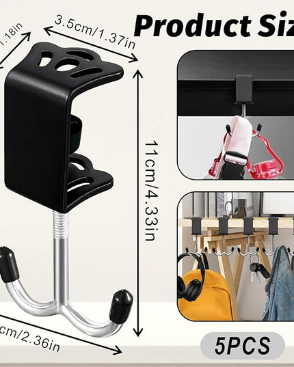 5 Pcs Adjustable Purse Hooks Heavy Duty J Clamp Hooks Bag Hanger for Table, Bag Holder for Table for Desk Key Backpack【Black】