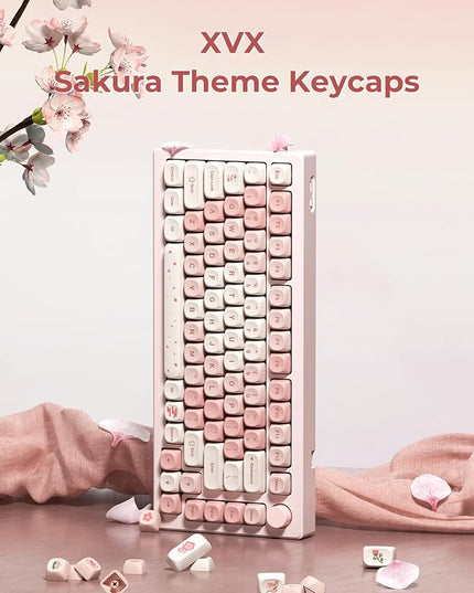 XVX Keycaps - Pink Cute PBT Keycaps, MOA Profile Key caps 60 65 75 100 Percent, Dye-Sublimation, Custom 142 Keys Set for 100%, 75%, 65%, 60% Mechanical Keyboard