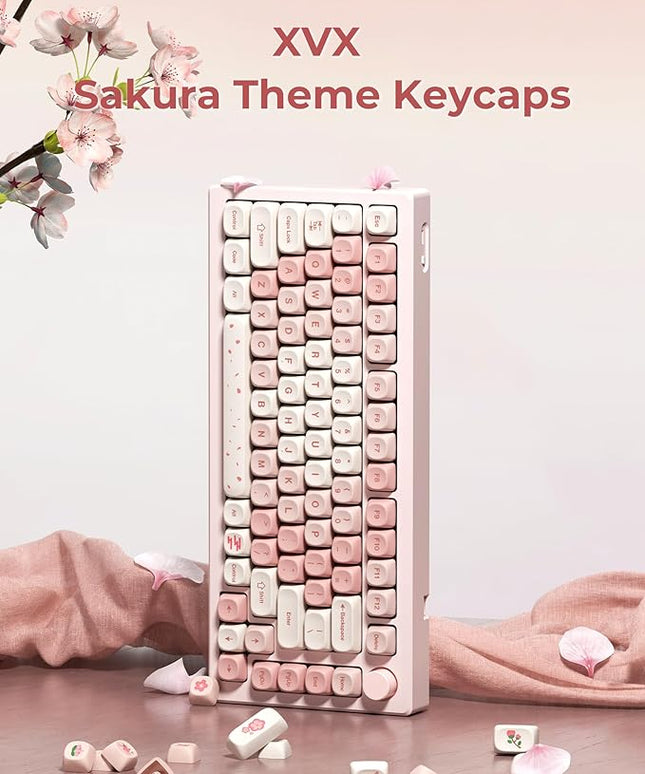 XVX Keycaps - Pink Cute PBT Keycaps, MOA Profile Key caps 60 65 75 100 Percent, Dye-Sublimation, Custom 142 Keys Set for 100%, 75%, 65%, 60% Mechanical Keyboard