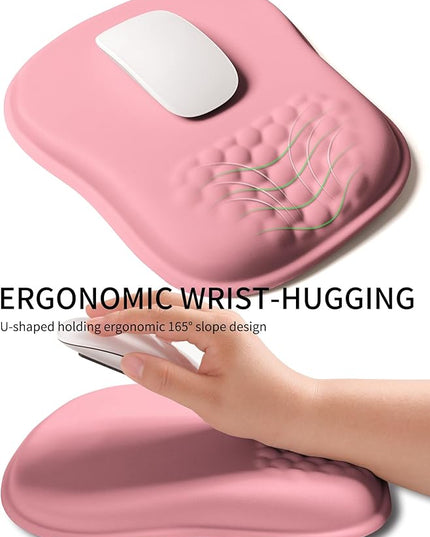 Hokafenle Ergonomic Wrist-Hugging Mouse Pad Wrist Support, U-Shaped Holding Wrist Rest Mousepad for Carpal Tunnel Pain Relief with Cushioned Memory Foam Slope Massage Bulge (Classic 10.2x8.3 in,Pink)