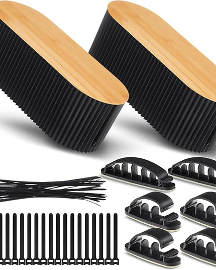 Marsui 2 Pcs Black Cable Management Organizer Box for Hiding Wires, Home Office Desk Floor Cord Organizer, 11.8 x 5.1 x 4.3 Inch Cord Strip Protect Holder Wire Storage
