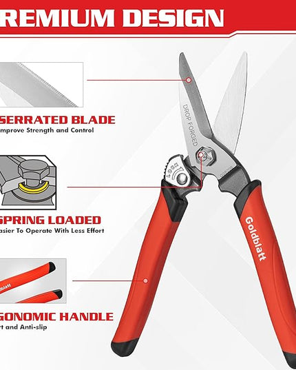 Goldblatt 3PCS Heavy Duty Scissors, Multipurpose Shop Scissors, Drop Forged Blades with Small Serrations, Comfortable Handle for Easy Cutting Cardboard, Wires, Leather, Fabric