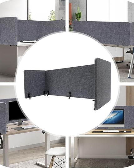 3 Pack Polyester Desk Dividers, Soundproof Room Divider Office Furniture Partitions Desk Panel with Clamps, Stand Up Freestanding Desk Privacy Panel for Office Classroom(59.1"x23.8"+23.8"x23.8")