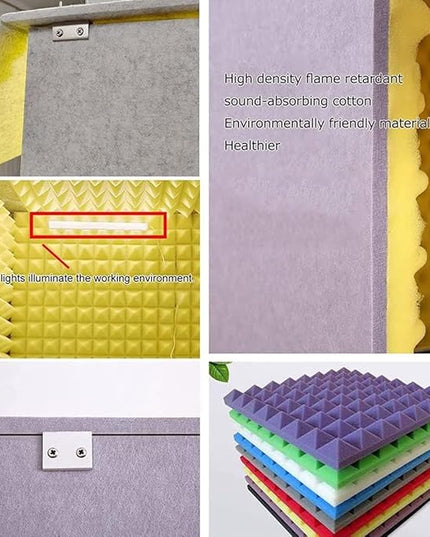 Sound Proofing Panels Portable Sound Proof Foam Panels Soundproof Booth 80 * 80 * 80CM Desktop Soundproof Cover Vocal Recording Booth for Recording Studio, Home, Offices,Yellow