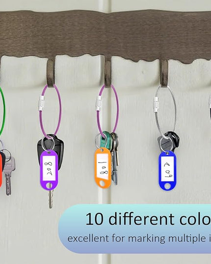 40 Pack Key Tags, Plastic Key Tags with Labels and Split Ring, 4 Keychain Cable and Key Labels for USB Drive, Bags and Luggage Organization - 10 Color