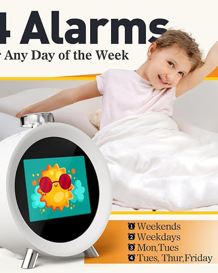MOMILLA Alarm Clock for Heavy Sleepers, Colorful Screen Temperature, Loud 7-Day Programmable 4 Alarms, Small Clocks Bedrooms for Kids Adults Boys Girls, Easy to Set, Digital White Noise, Hourly Chime