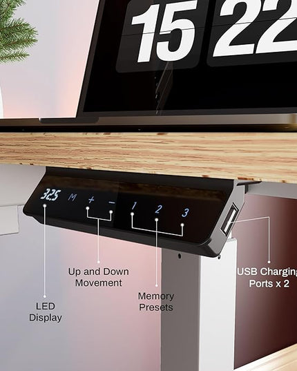 EUREKA ERGONOMIC Standing Desk Adjustable Height 61" Electric Sit Stand Computer Desk L Shaped with Keyboard Tray,Monitor Stand &LED, Dual Motor Memory Presets Sit to Desk Adjustable Desk, Left/Maple