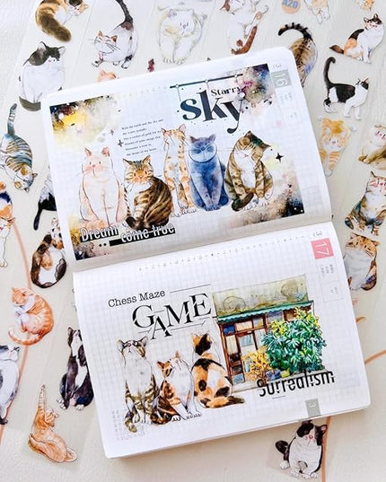RICHTAPES-Seahorse Forest Vol3-A20 Meow,Original Design Cute Cat Vintage Thin Washi Tape Stickers,for Scrapbook Supplies,Scrapbook Tape Stickers,Junk Journal Stickers,Bullet Journal Supplies