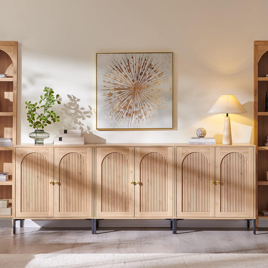 IFGET 92.63" W Modern Arched Sideboard Buffet Cabinet with Storage, Natural