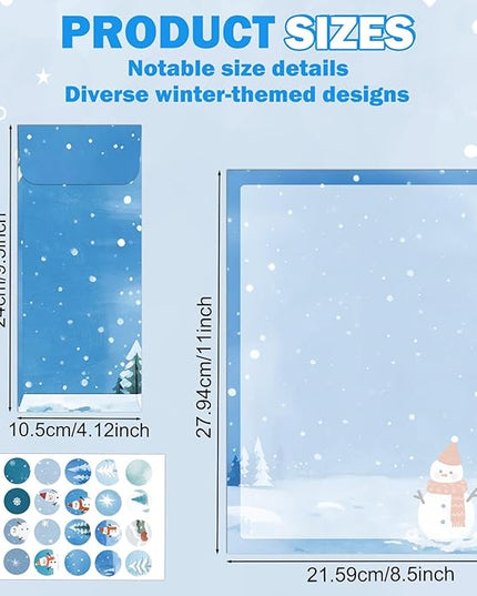 EggSun 250Pcs Christmas Winter Stationery Paper and Envelope Set with 100 Letterhead Papers and 50 Envelopes,10 Design for Letter Writing Invitations Computer Holidays Party Notes, 8.5x11 Inch-Snowman