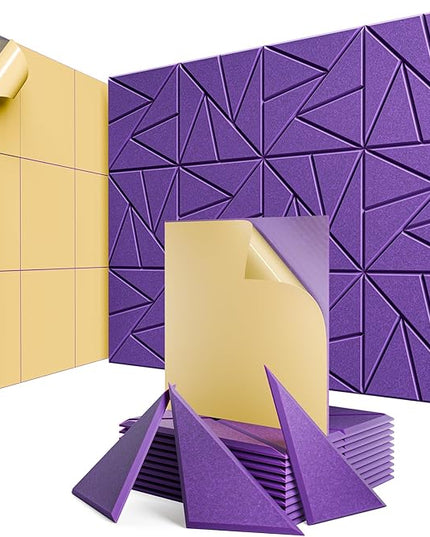 12 Pack Acoustic Panels with Self-Adhesive, 12"X 12"X 0.4"Sound Proof Foam Panels, Sound Panels High Density, Soundproof Wall Panels for Home Studio Office Purple