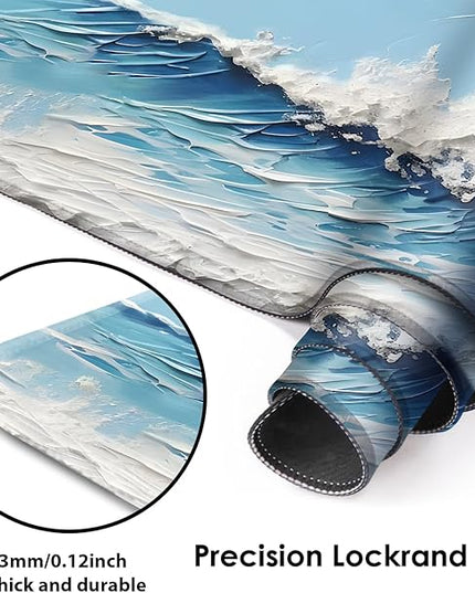 Galdas Gaming Mouse Pad XXL XL Large Long Extended Big Mousepad Non-Slip Rubber Keyboard Desk Pad with Stitched Edges for Laptop Home Office (31.5x11.8x0.08 Inch) … (Painting Waves)