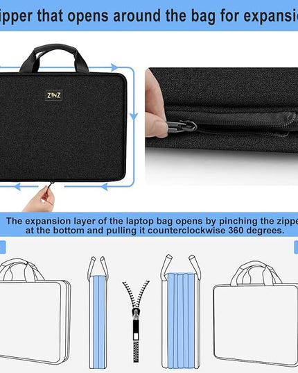 ZINZ Laptop Case 15 15.6 16 inch Sleeve, Expandable Computer Hand Bag with Multi-pockets Compatible with MacBook Pro 16 inch M4/M3/M2/M1, MacBook Air/Pro 15 inch and 15-16 inch Notebooks，B04K01