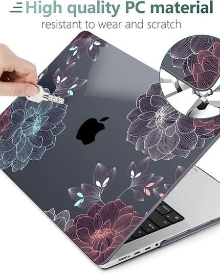 DONGKE Case for M5 MacBook Pro 14 inch 2025 2024-2021 M4 M3 M2 M1, Plastic Hard Shell Cover Compatible with A3434 A3112 A3401 A3185 A2992 A2779 A2442, Retina XDR Display & Touch ID, Dahlia Flowers
