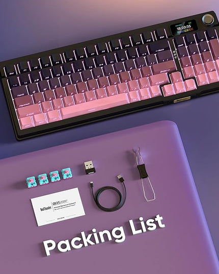 RedThunder K95 Wireless Mechanical Keyboard,TFT Screen & Knob, Trip-Modes Connection, Gasket Custom Hot-Swap Keyboard, RGB Backlit, Pre-lubed Linear Switches, Side Printed PBT Keycaps, Gradient Pink